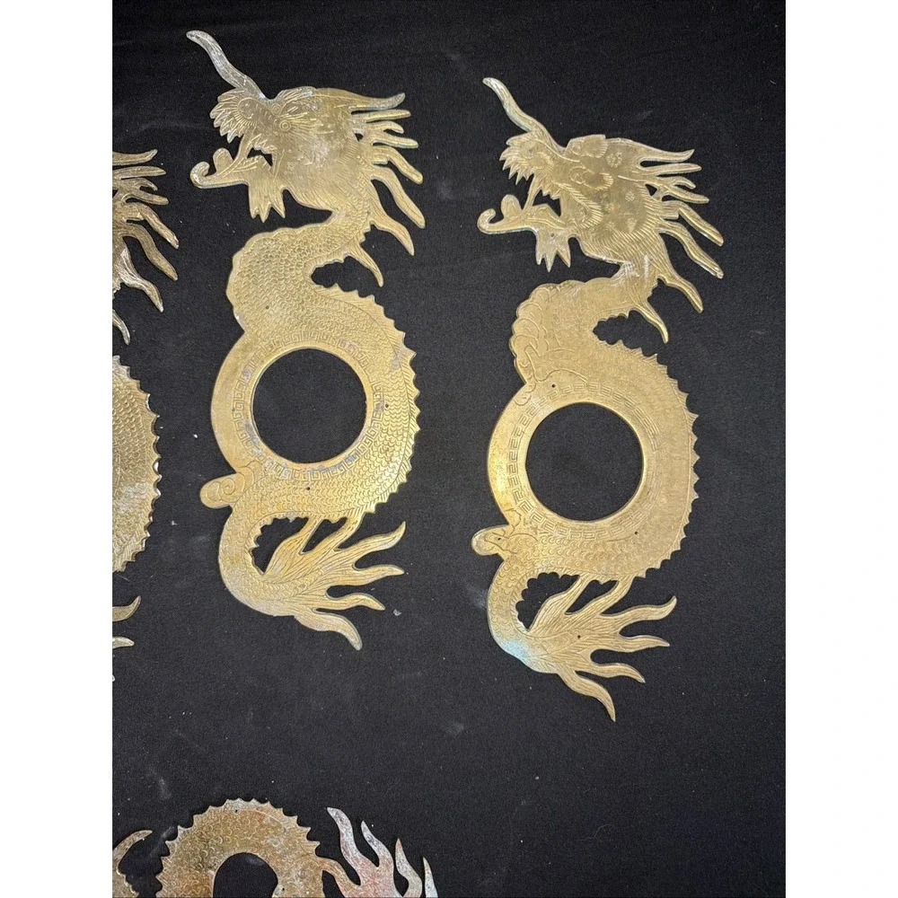 Vtg Brass Chinese Dragon Cabinet Hardware Plate Lot 5 Large 12